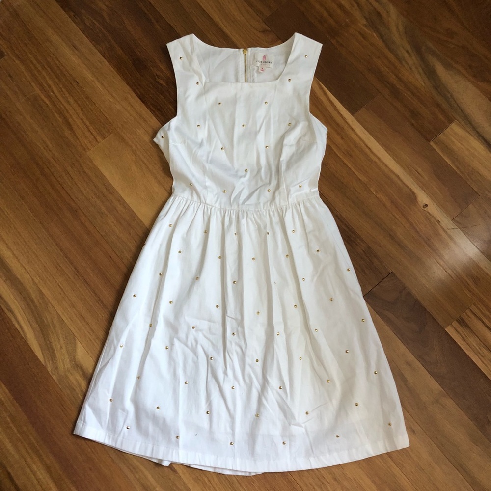 White Cut Out Dress With Gold Embelishments